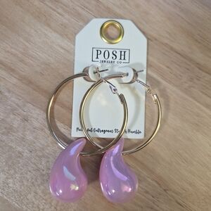Irridescent Pink Teardrop Hoop Earrings from posh jewelry.
